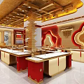 China Gold Jewelry Store With Golden Red Storefront And Elegant Display Counters