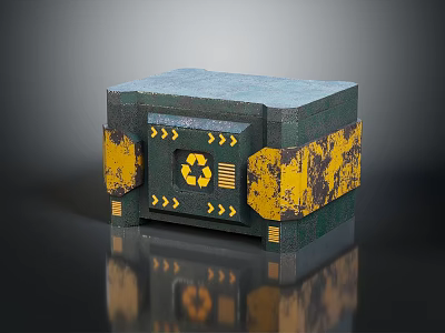 Vintage Green Box With Yellow Accents Recycle Symbol And Worn Texture Design 3d model