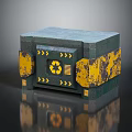Vintage Green Box With Yellow Accents Recycle Symbol And Worn Texture Design
