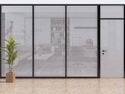 Modern Glass Room Divider With Blinds And Indoor Plant On Tiled Floor 3d model