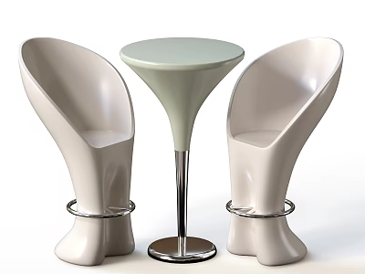 Sleek Round Bar Counter With White Modern Chairs Metal Rings And Chrome Base 3d model