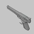 Metallic Silver Pistol Featuring White Grip Barrel and Bullet Shell 3d model