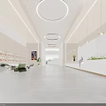 Modern Front Desk Reception Lobby With Green Plants Comfortable Seating And Glass Wall Design