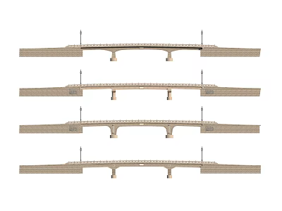 Classic Stone Bridge With Multiple Arches Lamp Posts And Railings 3d model