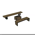 Outdoor Wooden Slat Chairs With Black Metal Frames And Modern Bench Design