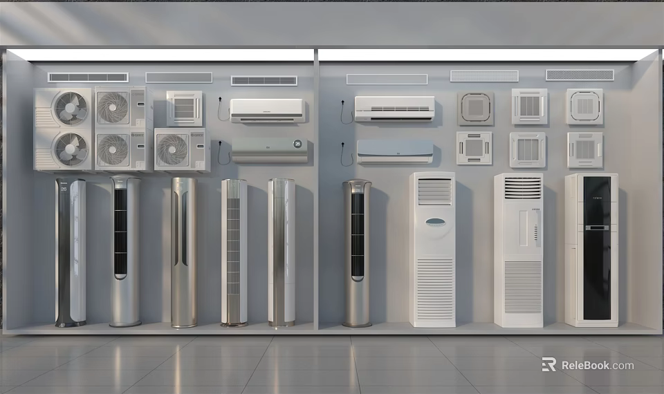 Wide Selection Of Modern Air Conditioners And Fans Displayed In Retail Showroom 3d model 