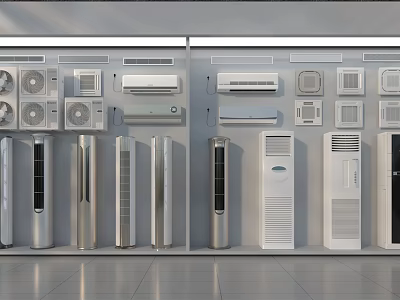 Wide Selection Of Modern Air Conditioners And Fans Displayed In Retail Showroom 3d model