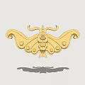 Intricate Golden Carved Moth Shaped Ornament With Curved Wings Design