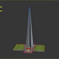 Tall Pointed Top Monument Structure With Green Lawn And Red Plaque Base
