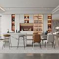 Modern Elegant Restaurant Interior With Open Concept Bar Counter Wine Cabinet Dining Table And Chairs