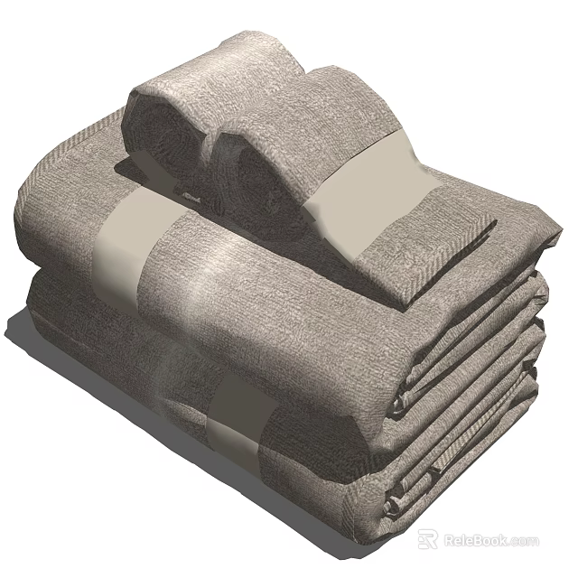 Gray Striped Towels Neatly Stacked for Bathroom and Home Use 3d model 