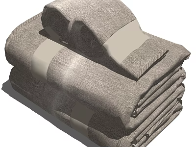 Gray Striped Towels Neatly Stacked for Bathroom and Home Use 3d model