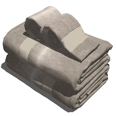 Gray Striped Towels Neatly Stacked for Bathroom and Home Use 3d model