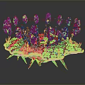 Futuristic Abstract Purple Crystal Structure With Yellow Base And Spiky Appendages