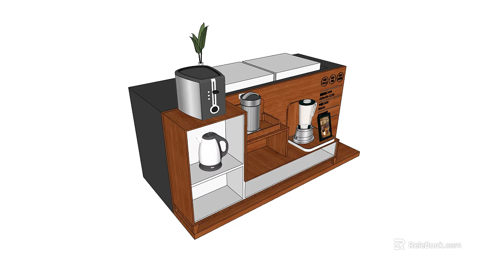 Modern Wooden Display Shelf With Multiple Tiers For Appliance Display And Potted Plant 3d model 