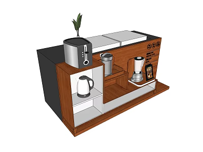Modern Wooden Display Shelf With Multiple Tiers For Appliance Display And Potted Plant 3d model