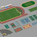 Football Field Layout Design with Running Track Surrounding Stands and Multiple Sports Courts