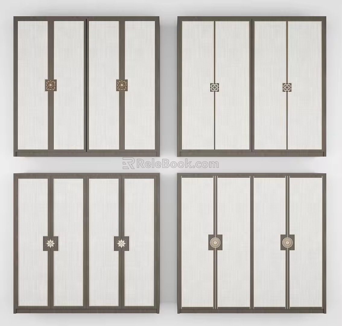 New Chinese Style Wardrobe Door Wardrobe Combination 3d model