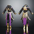 Elegant Black And Purple Robe With Golden Accents And Cape Design