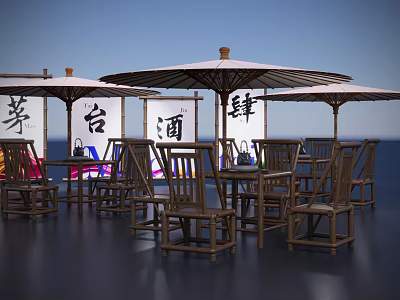 Chinese-style tables and chairs bamboo chairs 3d model