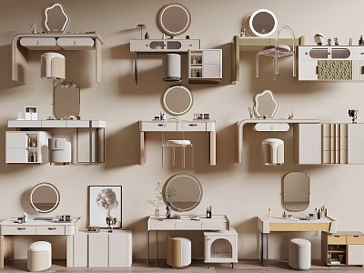 Various Modern Vanity Table Designs With Mirrors Drawers And Stools 3d model