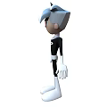 Cartoon Man With White Hair Green Eyes In Black Outfit And White Accessories