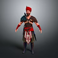 A Bearded Man In Red Turban With Ornate Armor Patterned Robe Arm Guards And Boots