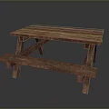 Sturdy Wooden Outdoor Picnic Table With Attached Benches For Garden Use