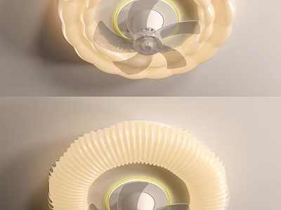 Sleek Beige Air Cooler Fan With Retractable Corrugated Structure And Circular Blades 3d model