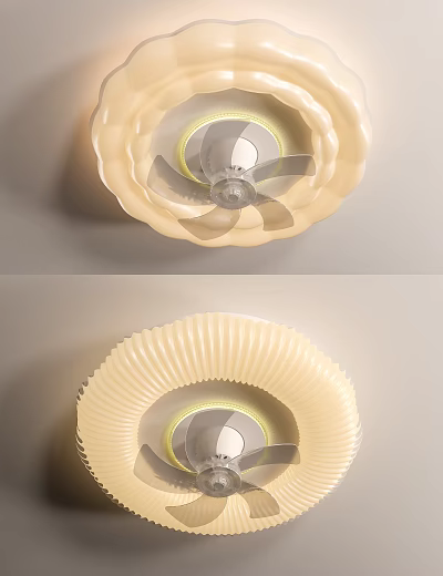 Sleek Beige Air Cooler Fan With Retractable Corrugated Structure And Circular Blades 3d model