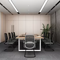 Modern Conference Room Interior With Wooden Table Gray Mesh Chairs And Laptop