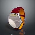 Stylish Wrist Watch With Red Leather Strap Round Dial Silver Rim And Decorative Details