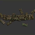 Multiple Camouflage Weapon Storage Bags Folded And Scattered On Gray Surface