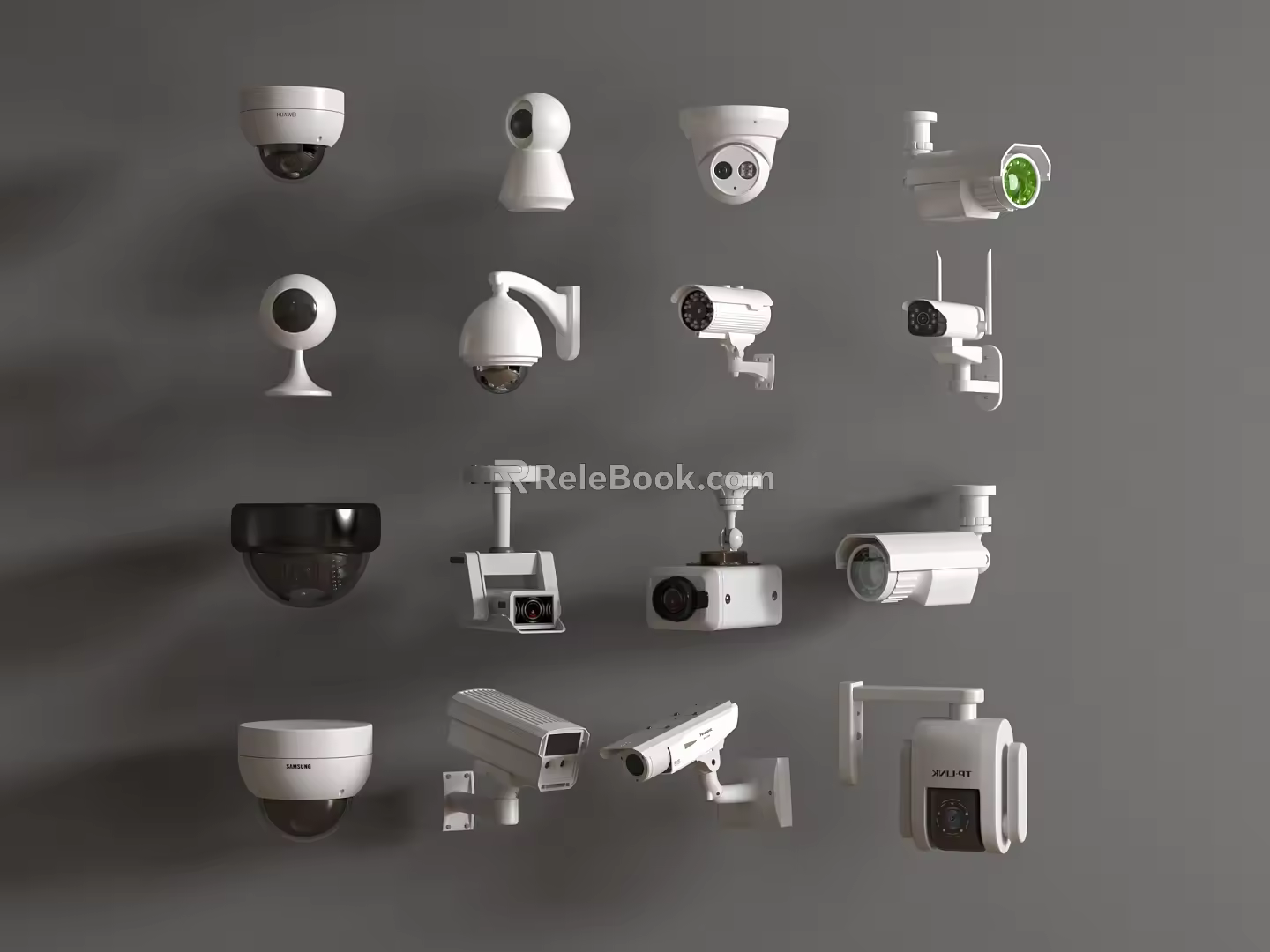 Modern surveillance camera monitor spherical camera infrared monitor probe monitoring combination 3d model