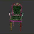Classic Vintage Armchair With Green Upholstery And Carved Wooden Details