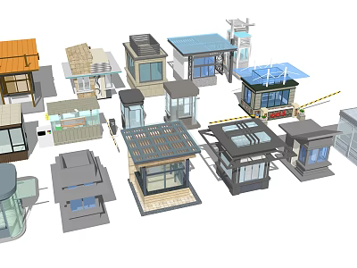 Various Small Building Structures With Different Roof Designs And Window Features 3d model