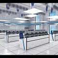 Modern Technical Control Room With Multiple Display Screens Workstations And Office Chairs 3d model