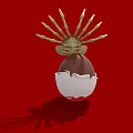 Ornament Decor Set With Cracked Egg Shell Golden Decor And Prize Lettering On Red Background