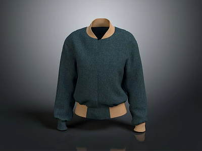 Stylish Teal Knit Bomber Jacket With Beige Collar Cuffs And Hem Design For Daily Wear 3d model