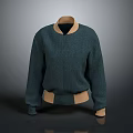 Stylish Teal Knit Bomber Jacket With Beige Collar Cuffs And Hem Design For Daily Wear