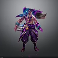 3D Character Model With Long Hair Purple Blue Ornamental Outfit And Decorative Accessories