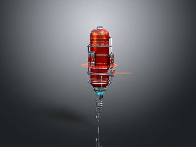 Red Multi layered Industrial Mechanical Structure with Vertical Column and Blue Metallic Details 3d model