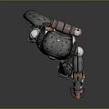 Futuristic Mechanical Robot Character Holding Glowing Object With Industrial Limbs And Circular Lights