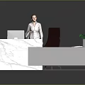 Modern Office Furniture With Marble Countertop Desk Dark Chair Green Plant And Magazine