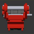 Red Industrial Equipment with White Rollers and Circular Mechanical Components Design