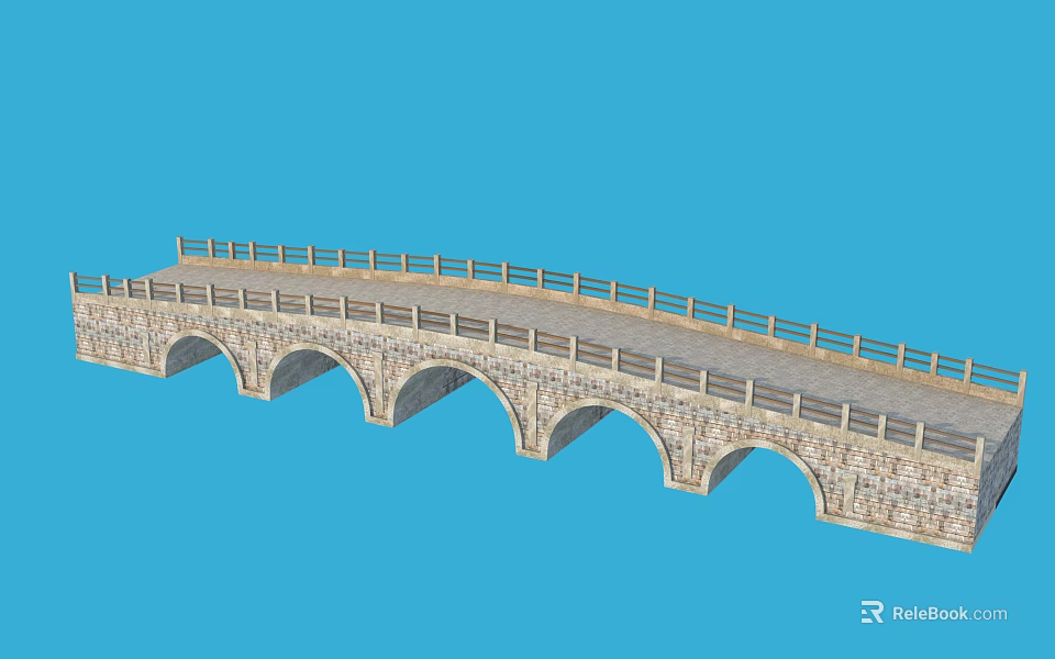 Ancient Stone Arch Bridge With Multiple Arches And Stone Railing Structure 3d model 