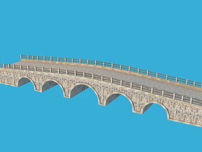 Ancient Stone Arch Bridge With Multiple Arches And Stone Railing Structure 3d model