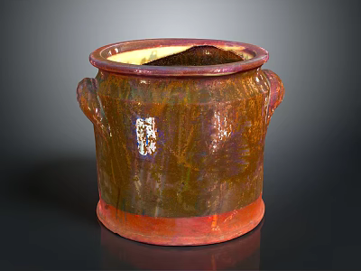 Traditional Ceramic Jar With Two Handles And Glossy Brown Red Glaze 3d model