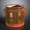 Traditional Ceramic Jar With Two Handles And Glossy Brown Red Glaze 3d model
