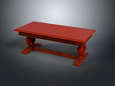 Traditional Wooden Red Long Table With Carved Decorative Legs Design 3d model